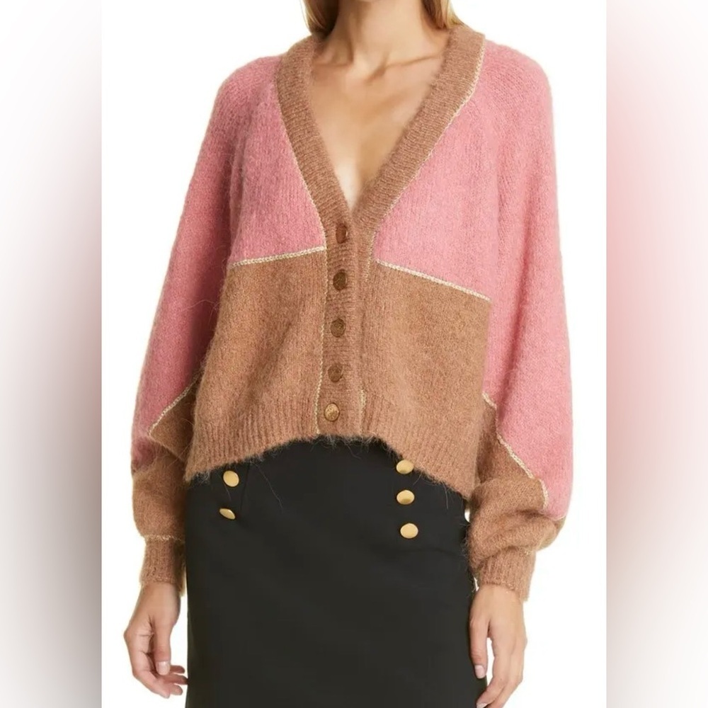 byTiMo Golden Thread Colorblock Alpaca Cardigan Oversized Sweater Size XS